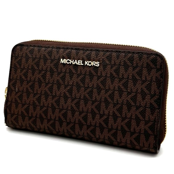 Michael Kors JST Flat MF Phone Case Wallet Brown Leather - Picture 1 of 8